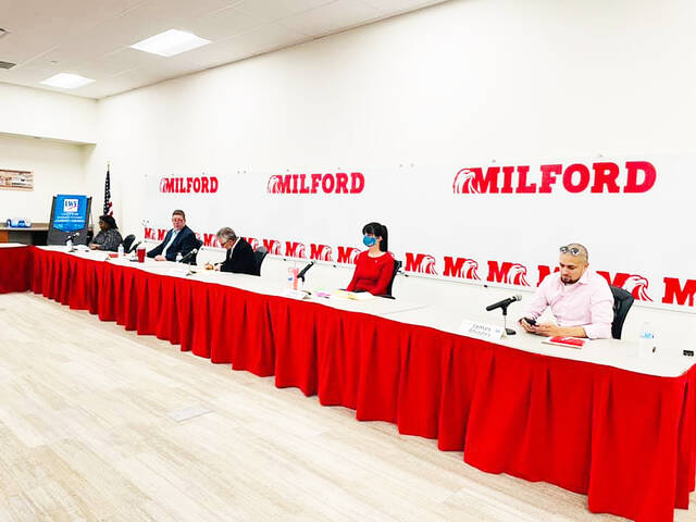 127809651_web1_Milford
Candidates running for the Milford Exempted Village School Board of Education answered questions from the community at a Clermont County League of Women Voters forum on Sept. 29, 2021. Pictured from left are candidates Jara Bonner, Christopher Hamm (incumbent), Joe Krimmer, Emily Mason and James Rhodes. Photo provided.