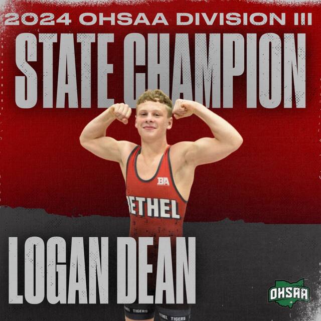 130433344_web1_Dean
Bethel-Tate senior Logan Dean captured first place in the DIII 120 pound weight class. Photo by Bethel-Tate Athletics.