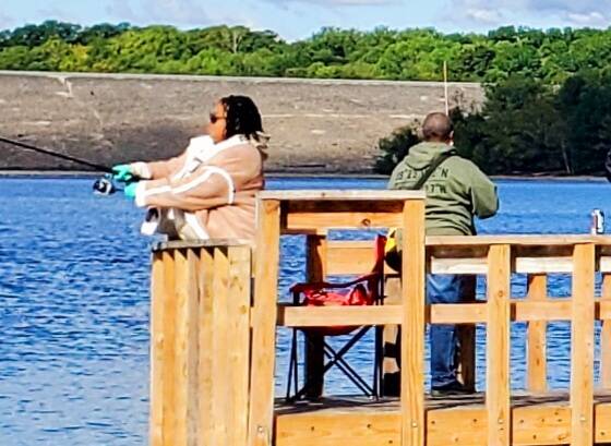 130901087_web1_20240907_100635_01
Army Veteran Shiela G., on left, fishes off the end of the dock at East Fork Lake State Park during a one-day event sponsored by the local Heroes on the Water Chapter. Army veteran Patricia P., on right, tries fishing from the center of the dock. Both veterans were participating with fifty-one (51) other veterans at the joint Soulstang/Heroes on the Water Veterans Event. Photo courtesy DAV Chapter #63.