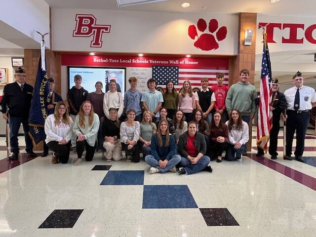 131062860_web1_bths-honor-guard-and-nhs-kids
Bethel-Tate High School recently dedicated its new Wall of Honor. The project was initiated and planned by Class of 2024 Graduate Sarah Munn, National Honor Society Advisor Jenny Benjamin, and members of the National Honor Society. Many others supported the effort with their gifts of time, talents and/or treasure. Photo courtesy Bethel-Tate Local Schools.