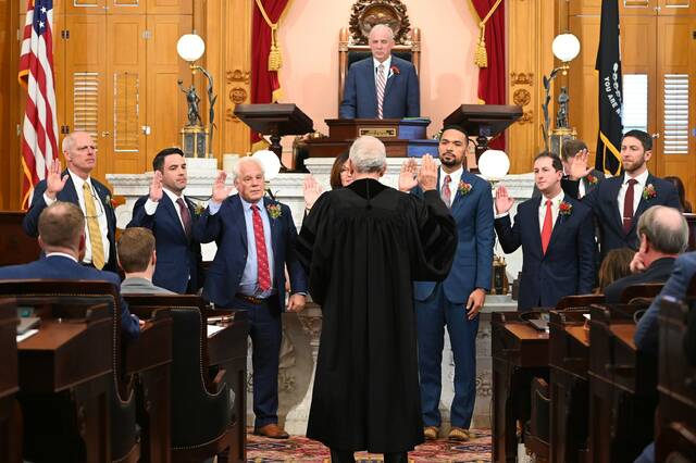 131231605_web1_birdleadershipswearingin
Representative Adam Bird, on far left, was elected to the Ohio House Majority Leadership team during the Opening Session of the 136th General Assembly as the Assistant Majority Floor Leader. Photo courtesy the Office of Ohio Statehouse Representative Adam Bird.