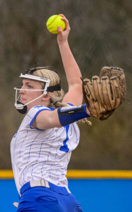 Williamsburg starting pitcher Alyssa Vearil delivers the ball to home plate during a non-conference softball game March 27, 2025, against Whiteoak at Williamsburg High School. Photo by Sun Sports Reporter Jake Dowling
