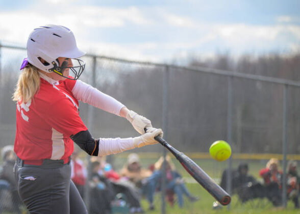 Bethel-Tate&#146;s Allyson Thompson makes contact with a pitch during a non-divisional game March 26, 2025, against Clinton-Massie at Bethel-Tate High School. Photo by Sun Sports Reporter Jake Dowling
