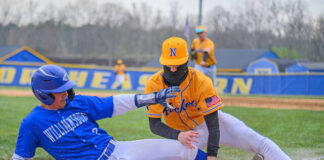 
			
				                                Clermont Northeastern pitcher Brady Schmidt, right, tags Williamsburg’s Caleb Pauley out at home plate to conclude the top of the fourth inning in a National Division Southern Buckeye Athletic and Academic baseball game April 11, 2025, at Clermont Northeastern High School in Owensville.
                                 Photo by Sun Sports Reporter Jake Dowling

			
		