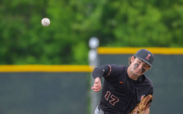 131571759_web1_Loveland-vs.-Anthony-Wayne-Baseball-2
Loveland relief pitcher Will Bertke fires the ball to home plate during a Division II, Region 8 championship game June 5, 2025, against Anthony Wayne at Athletes in Action Sports Complex in Xenia.
Photo by Sun Sports Reporter Jake Dowling