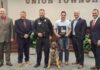 
			
				                                Pictured are Union Township trustees and leaders along with Officer Andrew Gosink, third from left, K9 Gunnar, and Purina Factory Manager Mike Ferrito, fourth person from left.
 
			
		