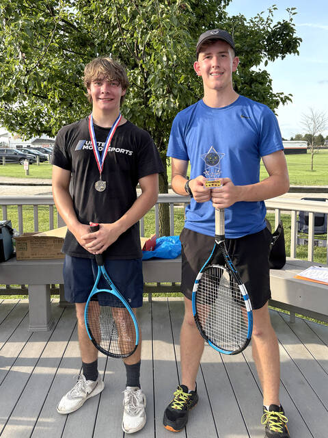 131685532_web1_SBAAC-Summer-Slam-2
Clermont Northeasterns Blaise Urling, left, and Brayden Winchester pose after winning first and second place, respectively, in the inaugural Southern Buckeye Athletic and Academy Conference Summer Slam on July 17 at Wilmington High School.
Photo provided