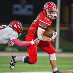 Goshen running back Gage Croley breaks a tackle during a Southern Buckeye Athletic and Academic Conference American Division game Oct. 2, 2026, against New Richmond at George Rise Field at Jim Brown Stadium in Goshen. Jake Dowling/The Clermont Sun